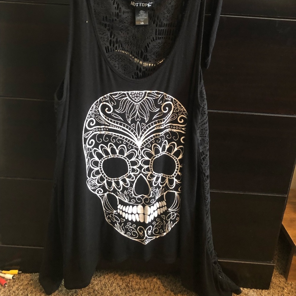 Lace see through black tank top